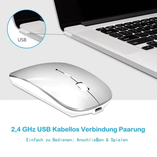 Slim Silent Rechargeable Wireless Bluetooth Mouse USB Mice MacBook Laptop PC UK - Picture 5 of 9