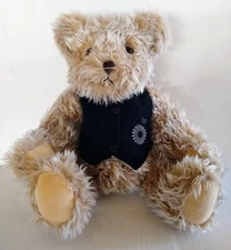 11" Chandler Shaggy Teddy Bear Plush Toy Beige w/ Black "BP" Vest