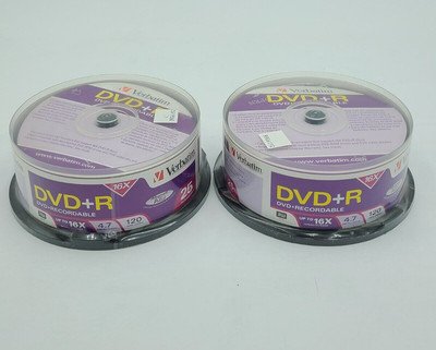 2x Verbatim DVD + R  16X 4.7 GB  25Pk disc Spindle 120Min Recordable - Brand New