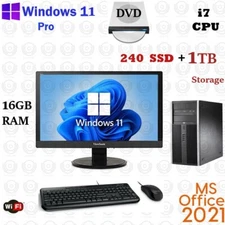 Windows 11 HP i7 240GB + SSD 1TB 16GB 22" LCD WiFi Desktop Computer PC Office21