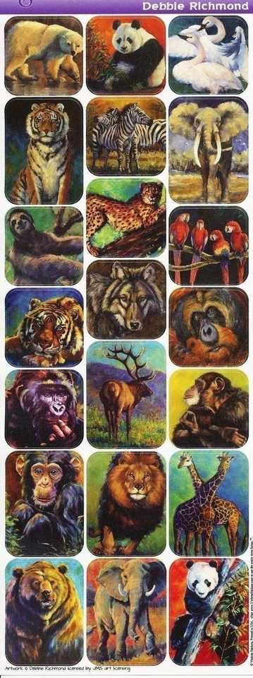 9" x 3" ~ Wild Animals Panda Elephant Debbie Richmond Artist Series Stickers ~ - Image 1 of 1