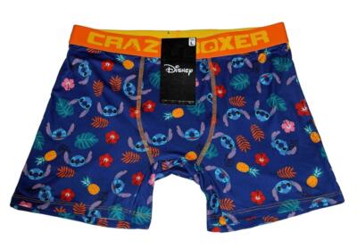 Crazy Boxer Disney STITCH Pineapples Tropical Leaves Flowers Blue