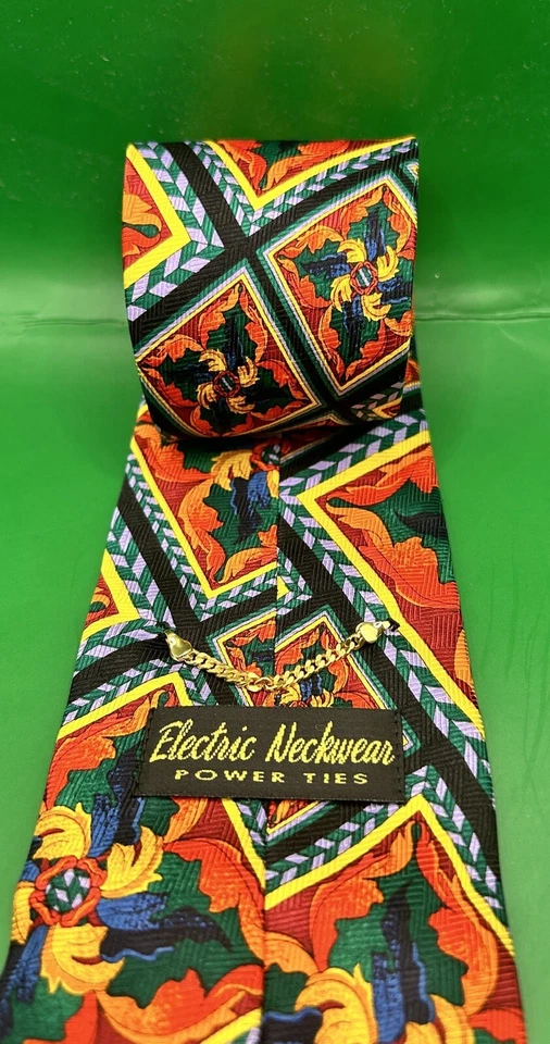 Electric Neckwear Power Ties Floral Mosaic Silk Tie Neckti EUC USA Foto 3 de 4