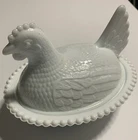 NOS Vintage Milk Glass Hen On A Nest Candy Dish Textured 7” In Original Box