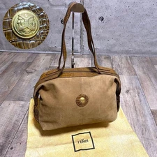 Fendi Logo Crocodile Embossed Leather Tote Bag Handbag Brown