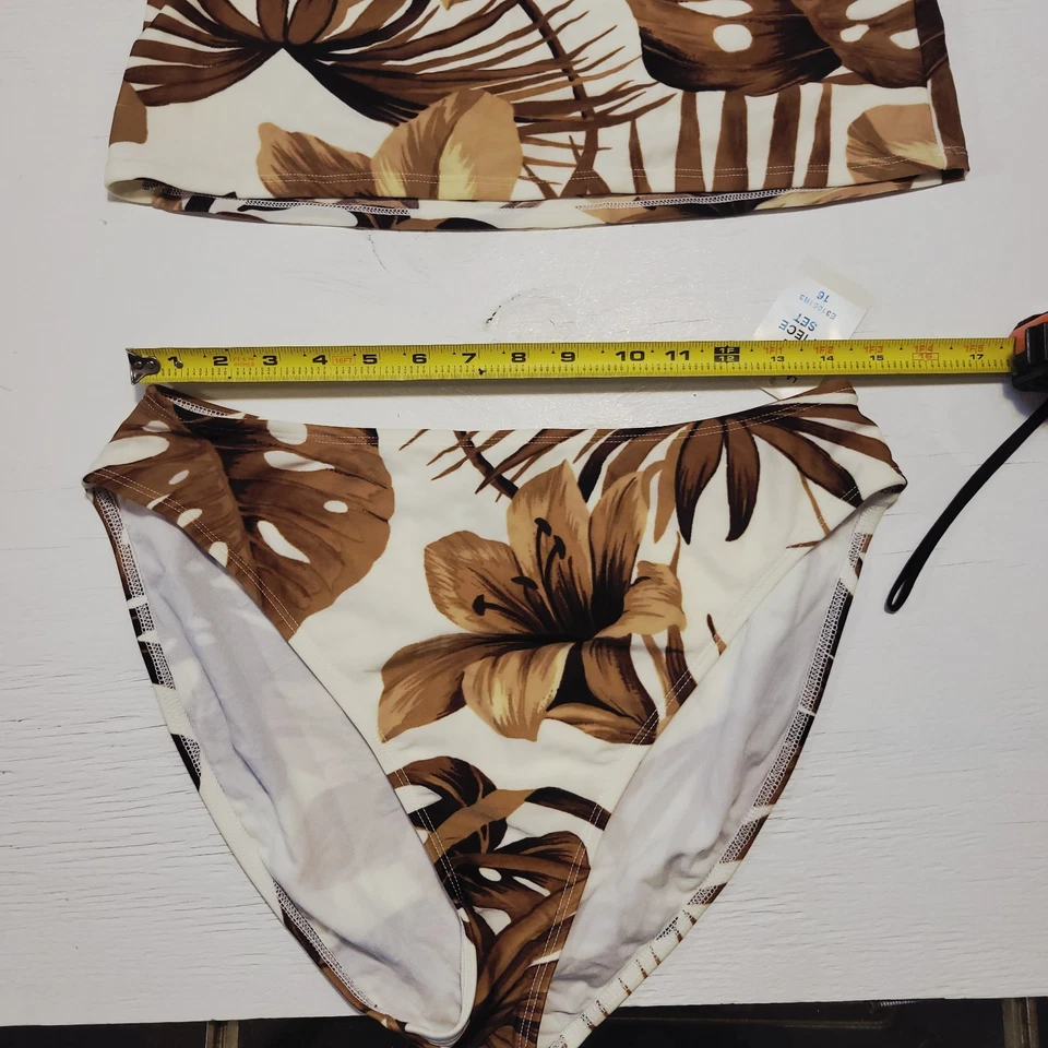 La Blanca Women's 16 Swimsuit 2 Piece Tankini Brown White Floral New - Image 4 of 4