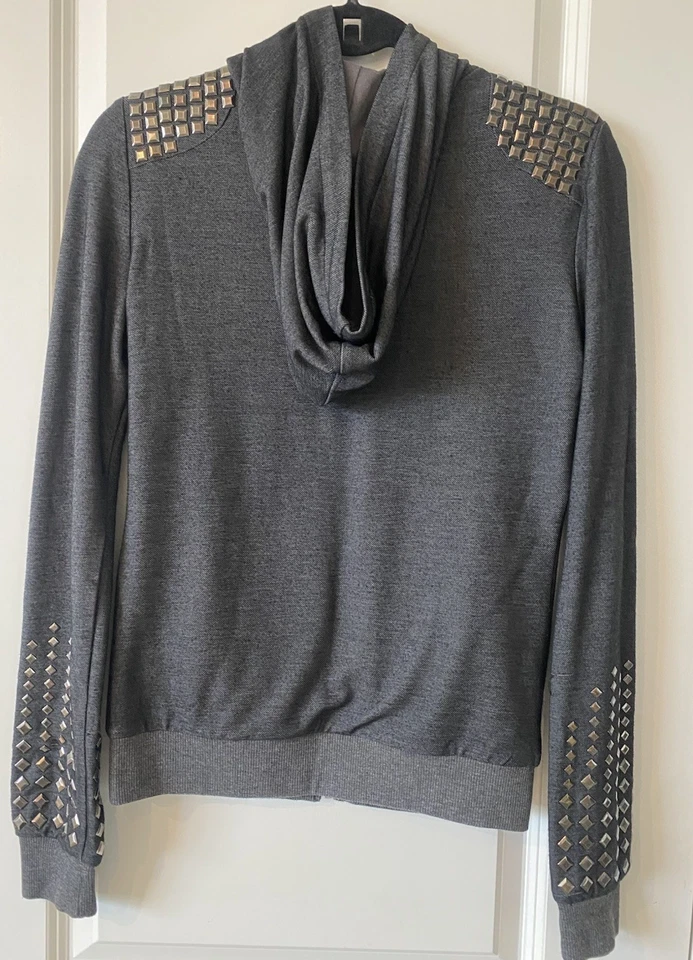 VTG Y2K Rare MISS ME Women’s Small, Dark Heather Gray Zip Up Hoodie With Studs - Image 2 of 4