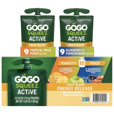 GoGo squeeZ Active Fruit Blend Energy Release | 18Count Variety Pack | Tropic...