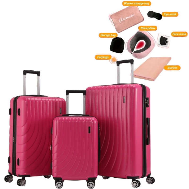 Set 3pcs Expandable Suitcase Tsa Lock Hard Side With 7 Trave
