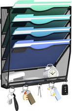 5-Tier Hanging Wall File Organizer with 5 Hooks - Wall Mounted Mail Paper Docume