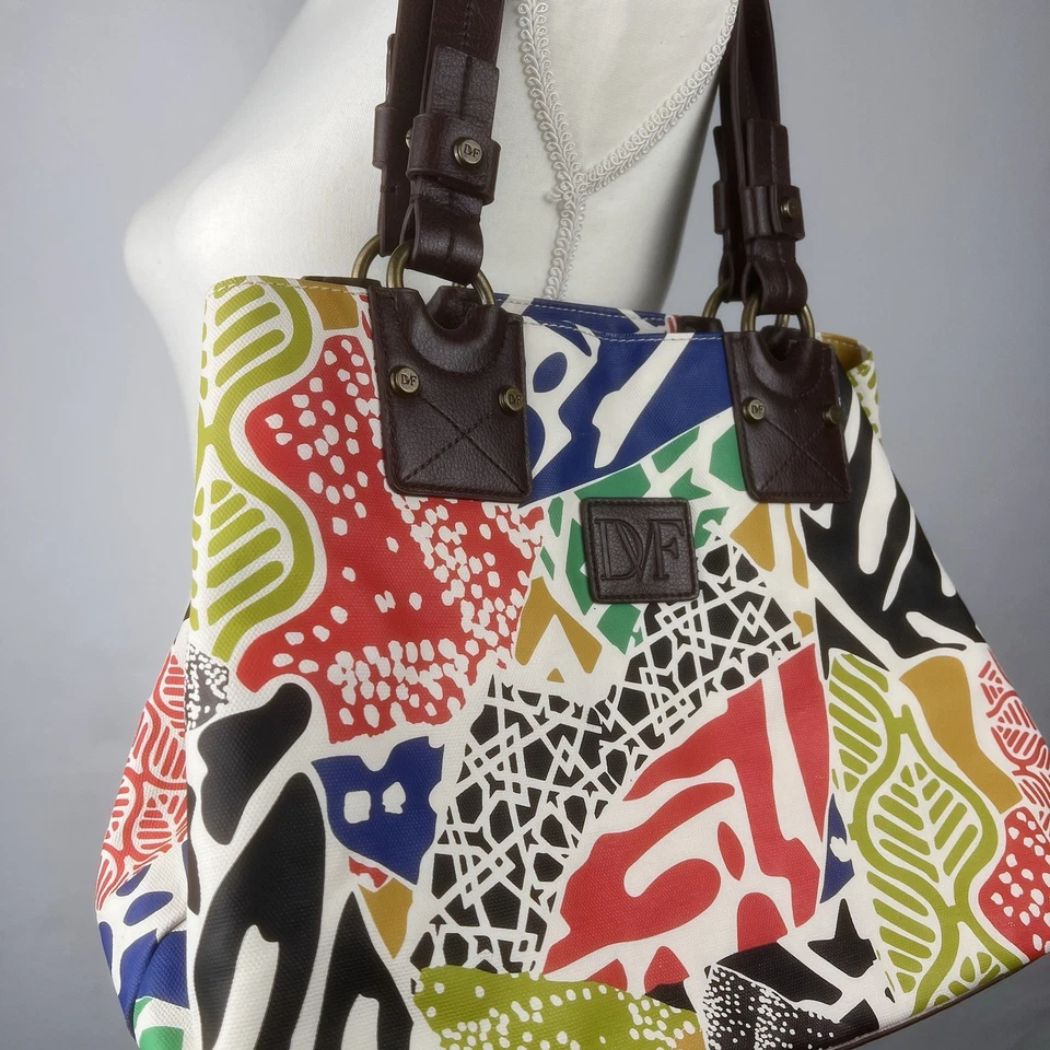 Diane Von Furstenberg Cuero Multicolor Bolso Cartera Bolso Retro Años 90 Y2K Foto 3 de 4