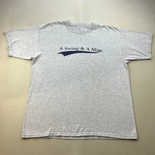 Vintage Baseball T-Shirt Adult XL Gray Sports Swing & A Miss Batter Home Run 90s