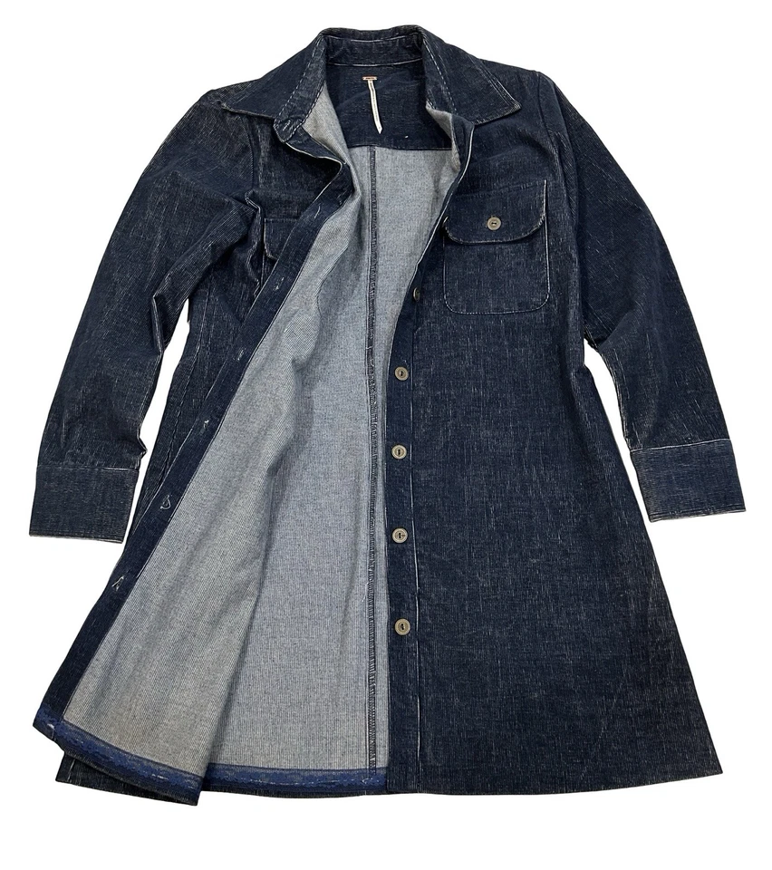 Vestido recto Free People pana lavada con botones talla S azul abotonado hecho en EE. UU. Foto 3 de 4