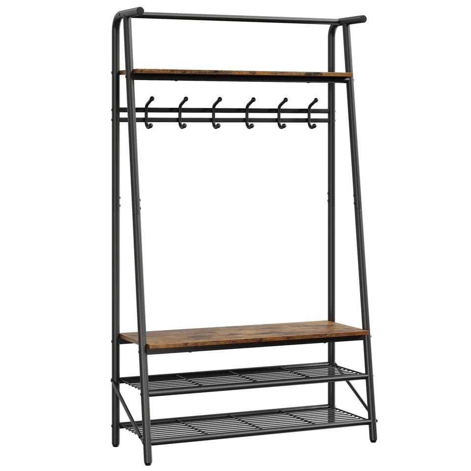 Modern 4-in-1 Hall Tree Coat Rack with Hooks, Shoe Shelf & Storage for Entryway - Image 2 of 4