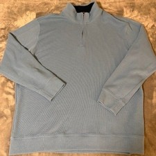 Lands End Mens Light Blue Quarter Zip Pullover Sweater 2XL Cotton Blend