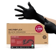 Ansell Microflex Black Dragon BD-100L 6mil Disposable Latex Gloves w/Full Textur