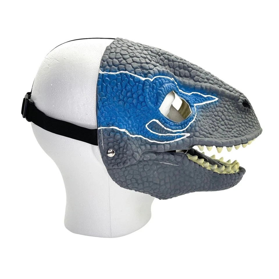 Velociraptor Jurassic World Dinosaurio Azul Dino Goma Halloween Máscara Raptor Foto 4 de 4