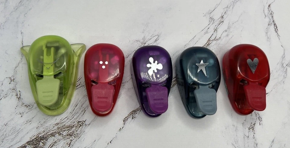 Lot of 5 EK Success Paper Punch Thumb Punch 1/2" Heart Corner Star Splat Holes - Image 3 of 4