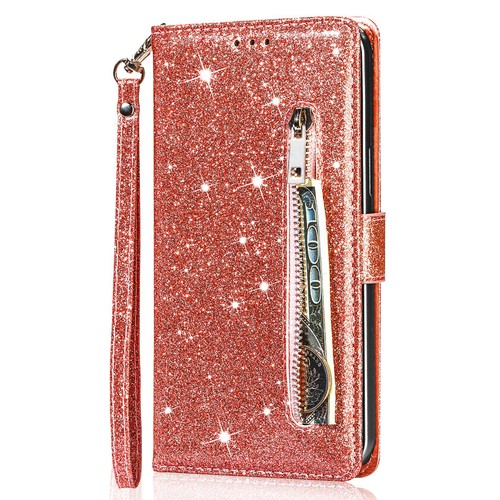 For Xiaomi Redmi Note 11s 10s 9s 8 Pro Glitter Wallet Case Card Zip Flip Cover - Picture 17 of 18