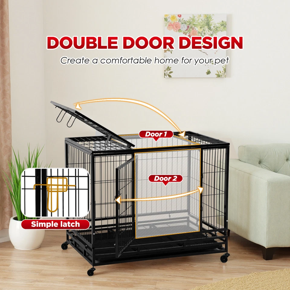 Клетка-ящик для больших собак высокопрочная 36 дюймов/42 дюйма/48 дюймов собачья конура манеж для домашних животных - Изображение 3 из 4