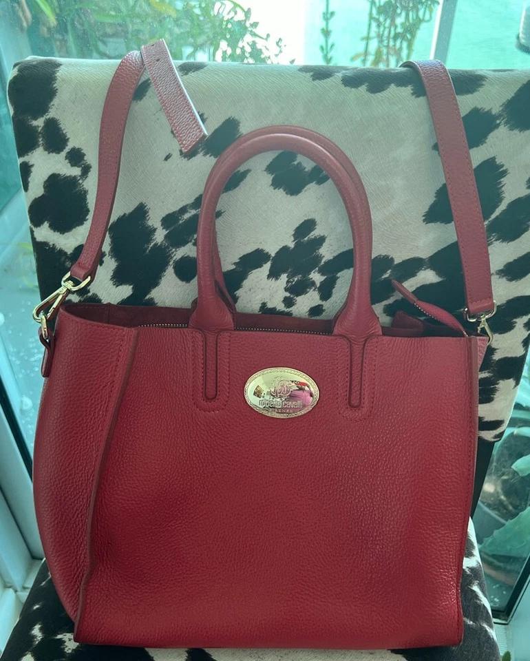 Roberto Cavalli Firenze Red Leather Three-Way Crossbody Tote Bag - Image 4 of 4