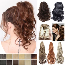 Real Thick Clip In As Human Hair Extensions Claw Clip On Ponytail Hairpieces US