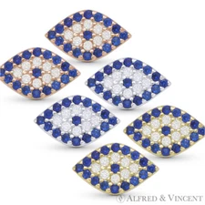 Evil Eye Turkish Nazar Greek Mati Hamsa Charm .925 Sterling Silver Stud Earrings