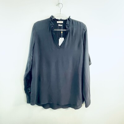 Rich & Royal Size 38 (10) Navy Blue Frill Neck Long Sleeve Blouse Designer NWT