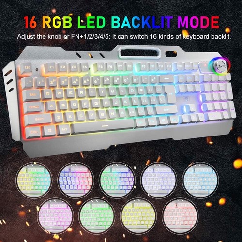K670-4000mah Metal Heavy Wireless Gaming Keyboard and Mute Mouse w/RGB Backlit - Picture 5 of 8