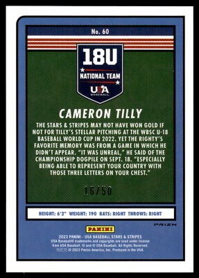 2023 Panini Stars & Stripes CAMERON TILLY USA TEAM LOGO PARALLEL