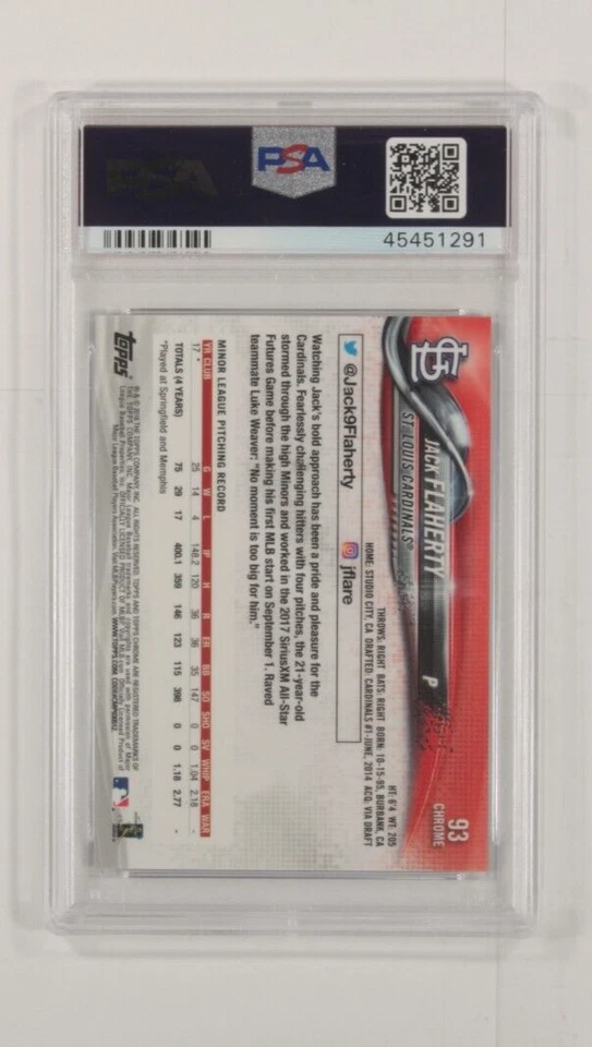 2018 Topps Chrome Jack Flaherty Sapphire Edition PSA 10 Gem Mint #93 - Image 3 of 4