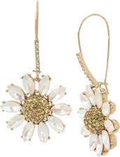 Betsey Johnson Flower Drop Earrings | Daisy Design | Pave Stone Accents