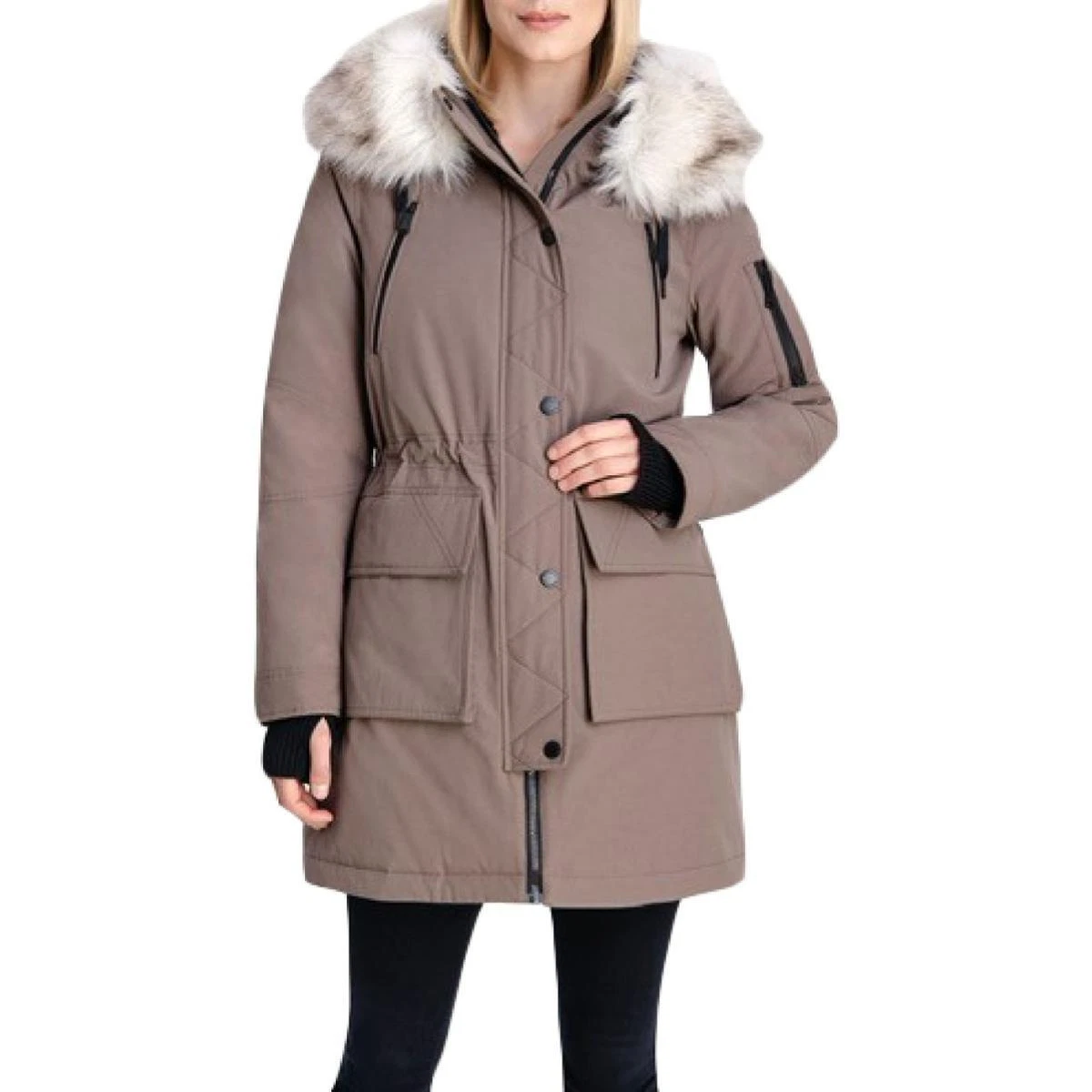 womens parka cinched waist