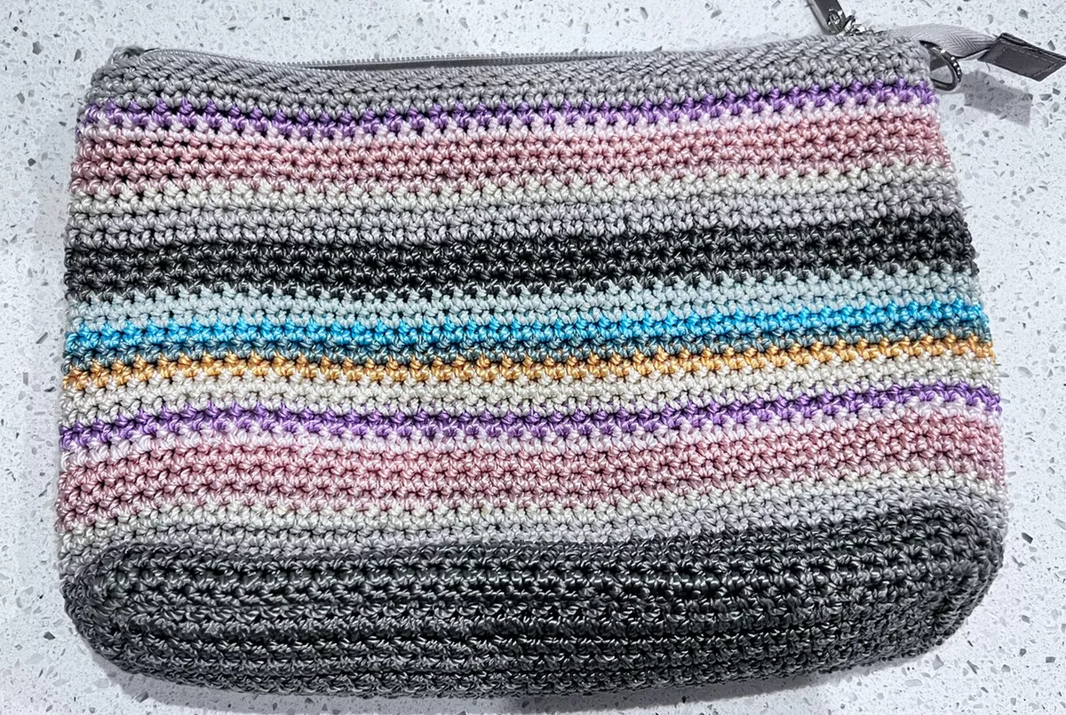 The SAK Crochet 3 in 1 Convertible Demi Bag Clutch Pastel Rainbow NO STRAP