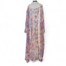 Vintage Lord & Taylor Sheer Floral Robe & Slip Set