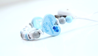   Schnullerkette mit Namen Junge   Kleines Wunder / I Love Mom   Babygeschenk  