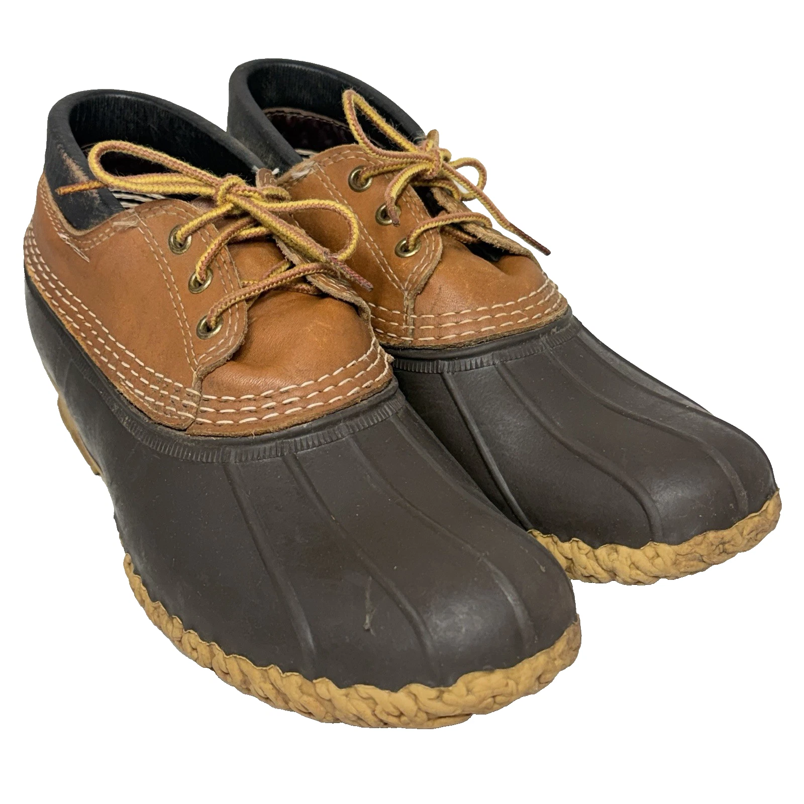 LL Bean Maine Hunting Shoe Men 9 Narrow Brown Low Top Duck Boots Unlined VTG GUC