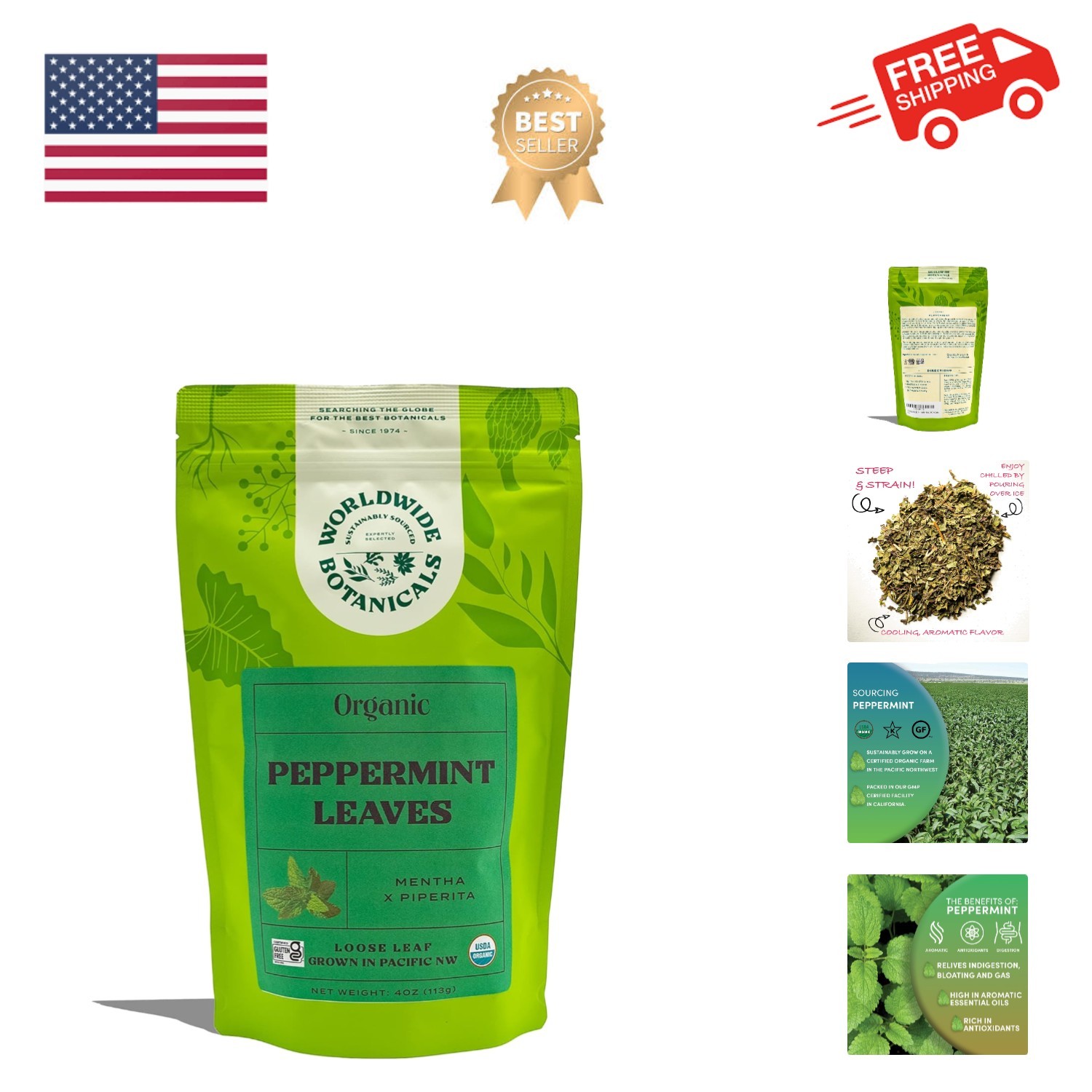 Organic Peppermint Loose Leaf Tea, 4 oz - Pacific Northwest 