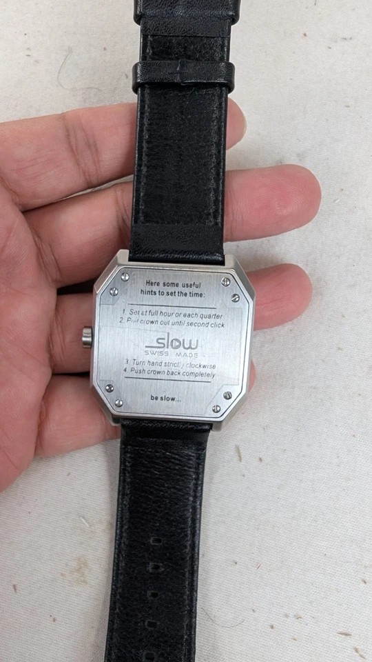 Slow Jo 06 Black Leather, Silver Case, Black Dial, Swiss Made Wrist Watch Men — 第 4/4 张图片