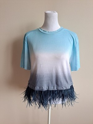 NEW Opening Ceremony Dip Dye Feather Cropped Tee T-shirt Top Size XS/S