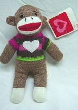 Dan Dee BROWN SOCK MONKEY W/ HEART SWEATER 9" Plush STUFFED ANIMAL Toy W/ TAG