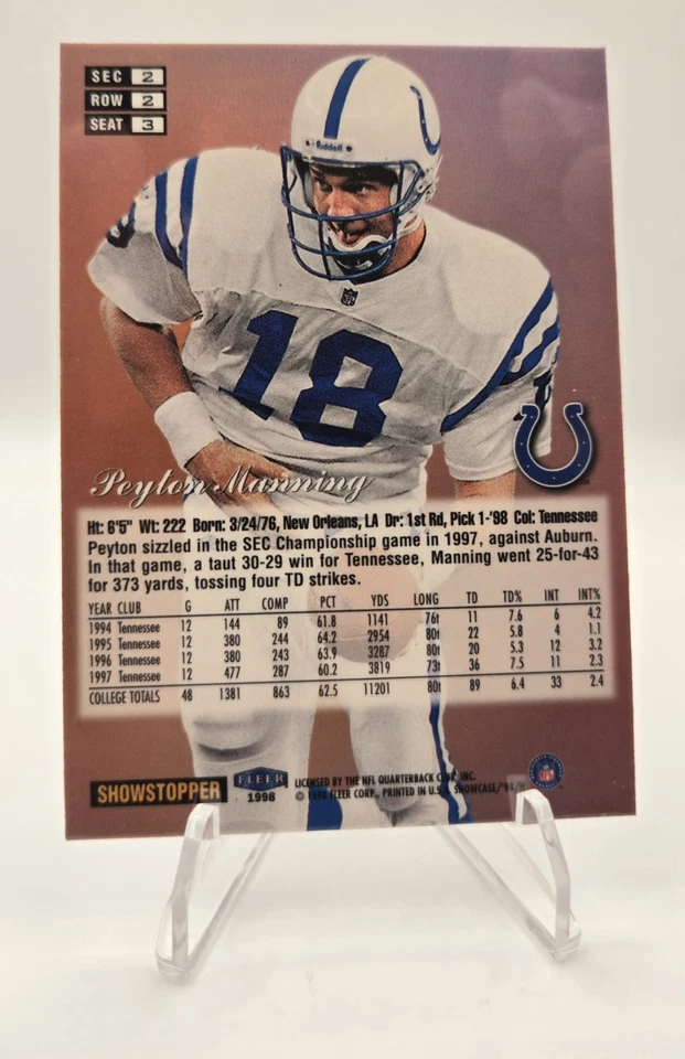 Fleer Flair Showcase 1998 Peyton Manning fila 2 (estilo) y fila 3 novato Foto 2 de 4