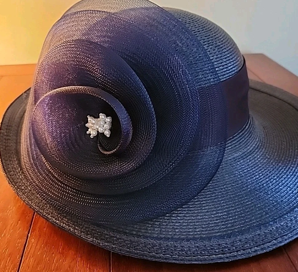 Best & Company MCM Navy Blue Woven Straw Bowler Style Women\'s Hat Blue Straw Bowler Hat for Women for sale | eBay main image 4