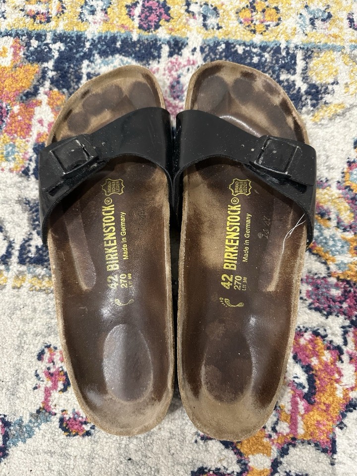 Birkenstock Madrid Black Patent Birko-Flor Black Slides Sandals Eu 42 Germany
