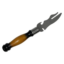 280mm Two-Tone Wooden Handle Meat Carving Fork Stainless Steel Skewer Tool