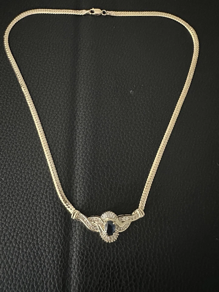 美丽的 14k 黄金蓝宝石钻石吊坠项链 — 第 4/4 张图片