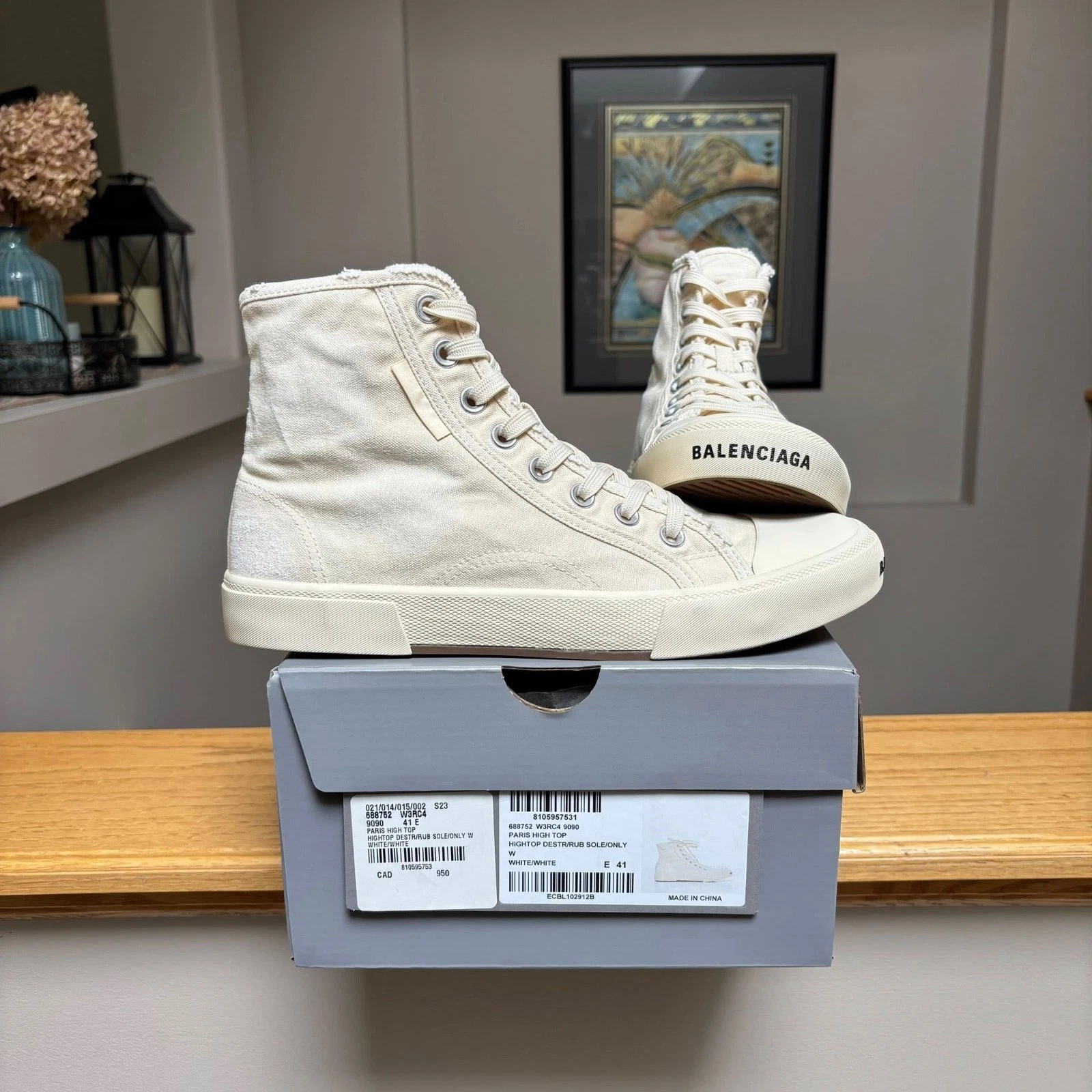 Balenciaga — Balenciaga White Paris Distressed High Top Sneakers - MSRP $700- New - Authentic