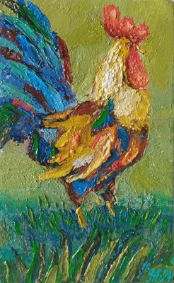 Rooster Impasto Painting Original Art Impression Oil Painting 7.8 x 4.9 in