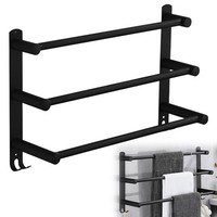 Bathroom Towel Rail, Matte Black, No Drilling 3-Tier Stainless Steel 42-76cm