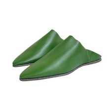 Green Leather Babouche Slippers Handmade Pointed Moroccan Women